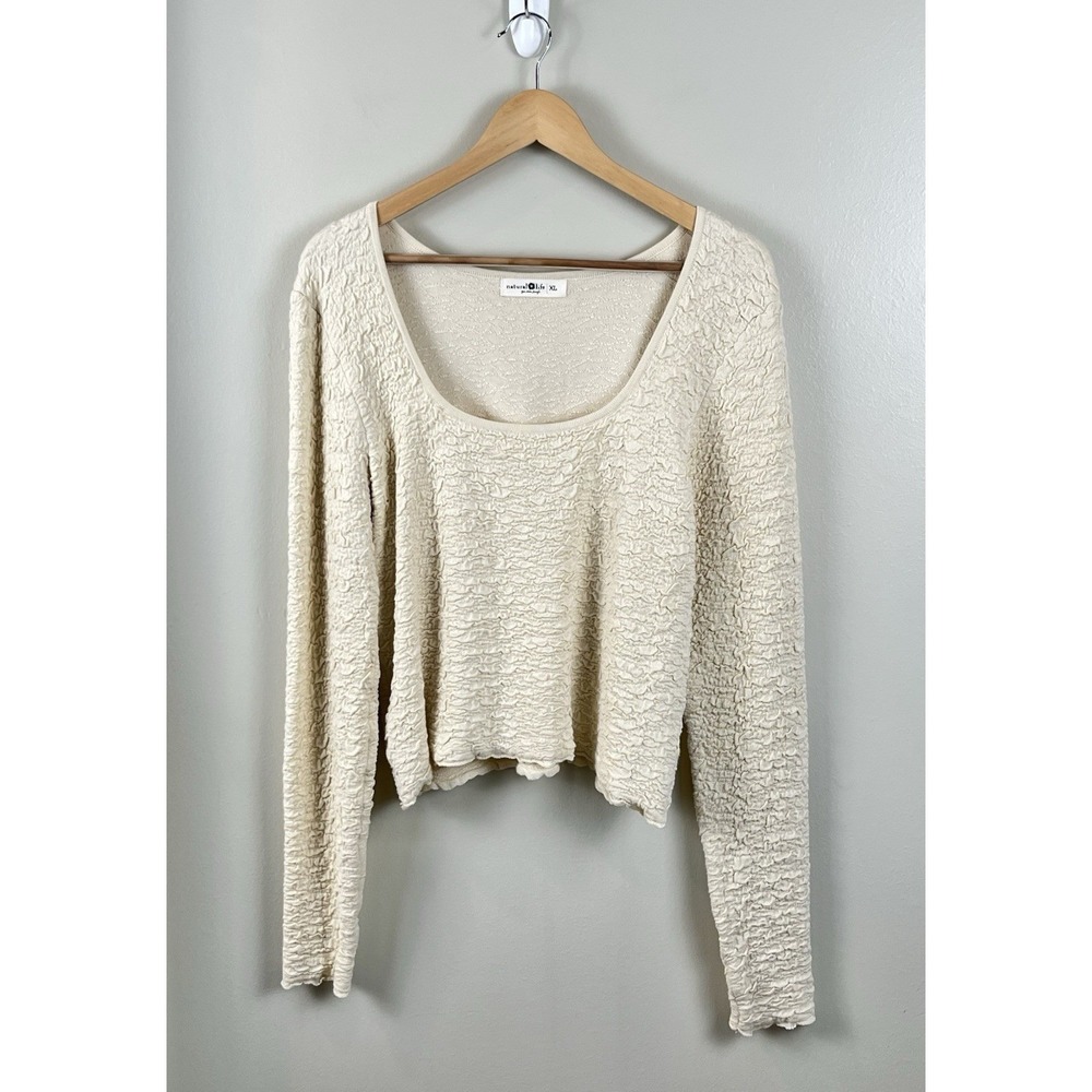 Natural Life Cropped Sweater Top‎ Beige Women Size XL Textured Boho Lagenlook